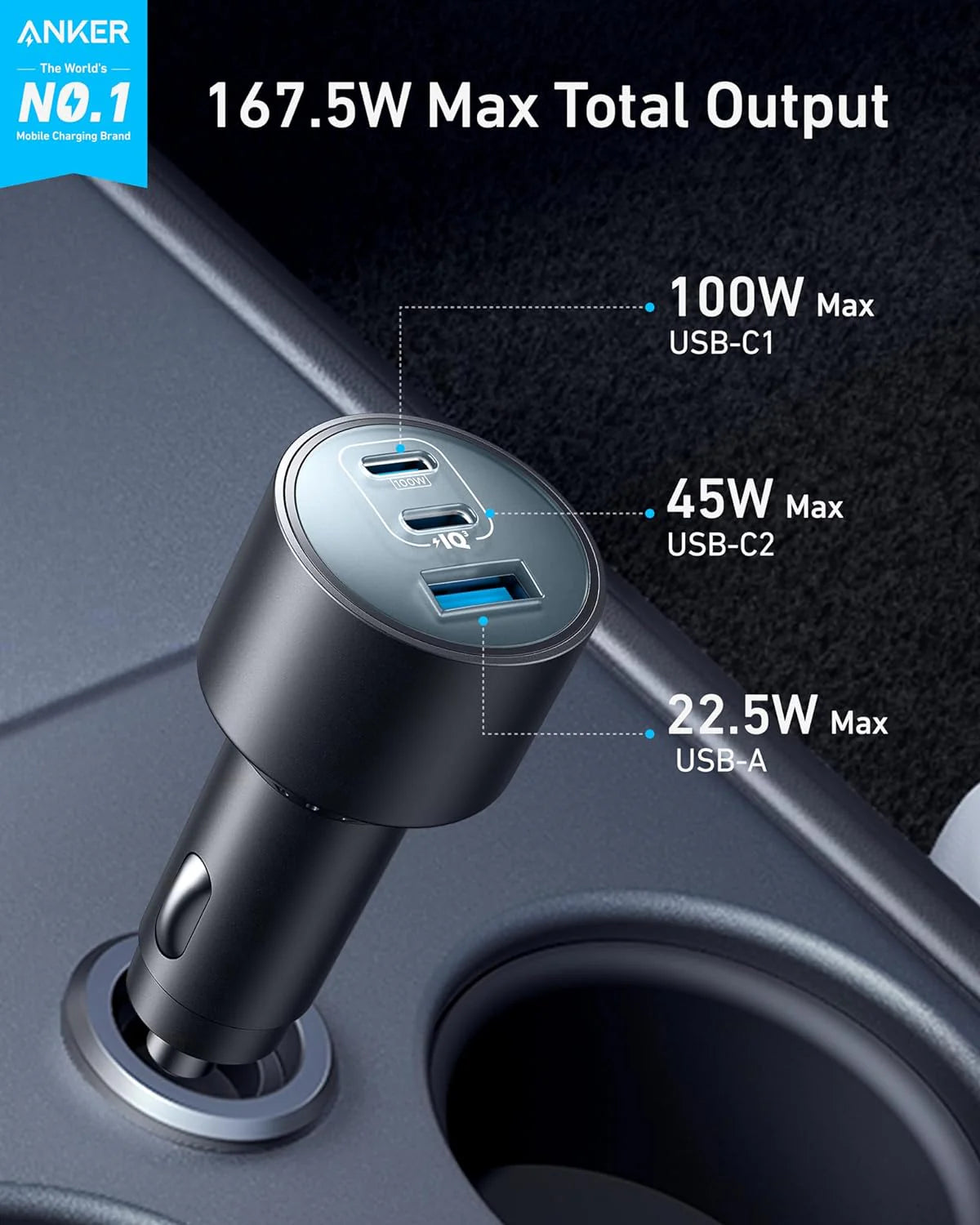 Anker Car Charger (167.5W, 3 Ports) Anker Car Charger (167.5W, 3 Ports)